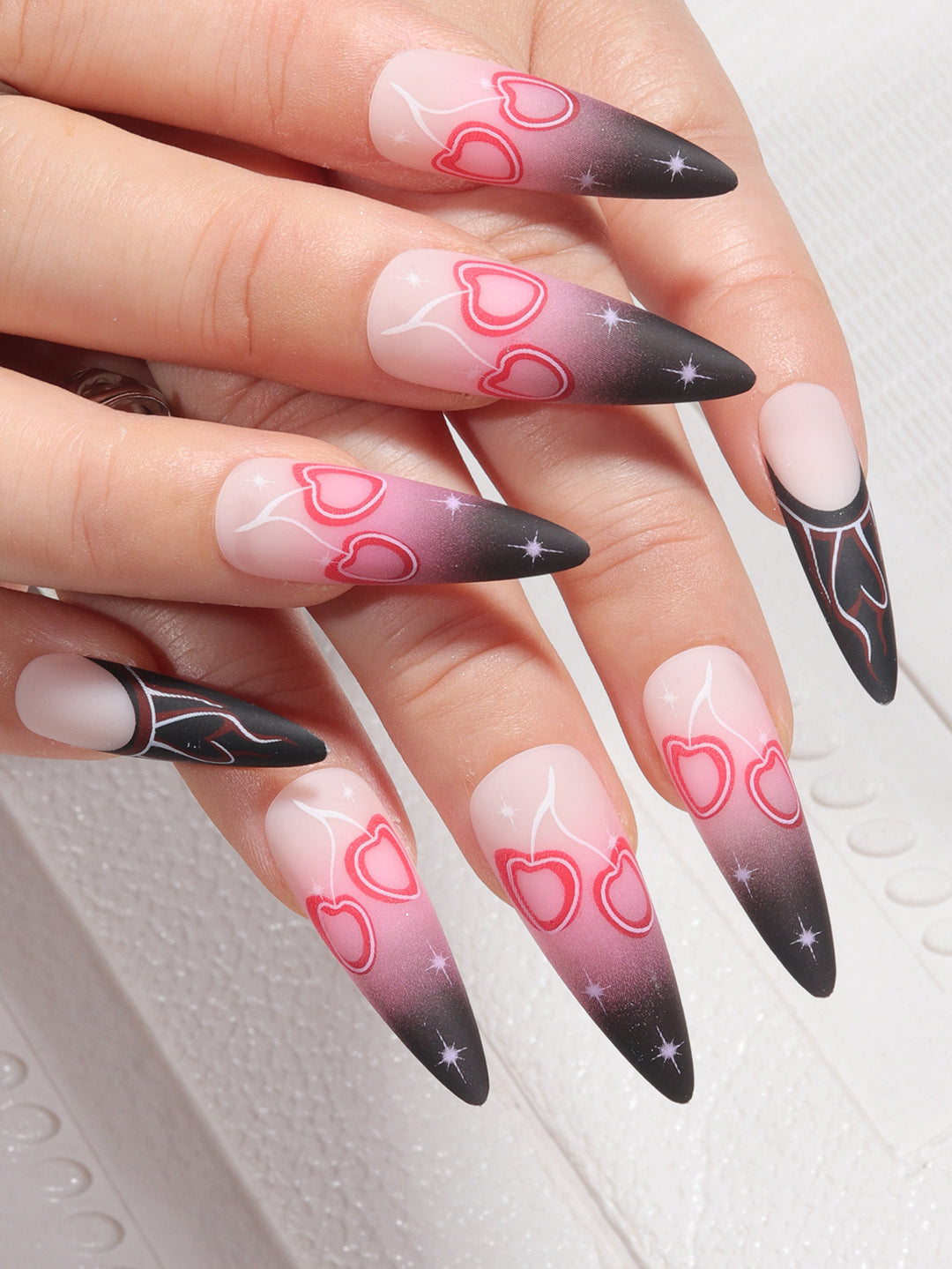 Stiletto Nail Art Extensions with Heart Design Bowlift