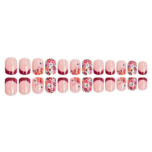 Artificial nail set with cheerful flower designs and elegant French tips Bowlift