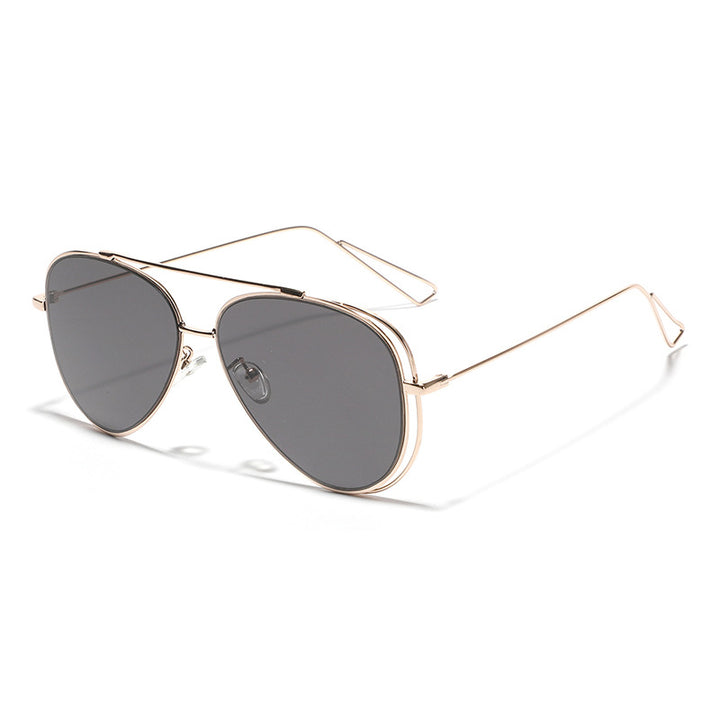Women's retro aviator sunglasses with silver metal frame and mirrored lenses Bowlift