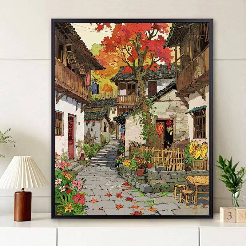 Scenic Village Landscape Art Print Bowlift