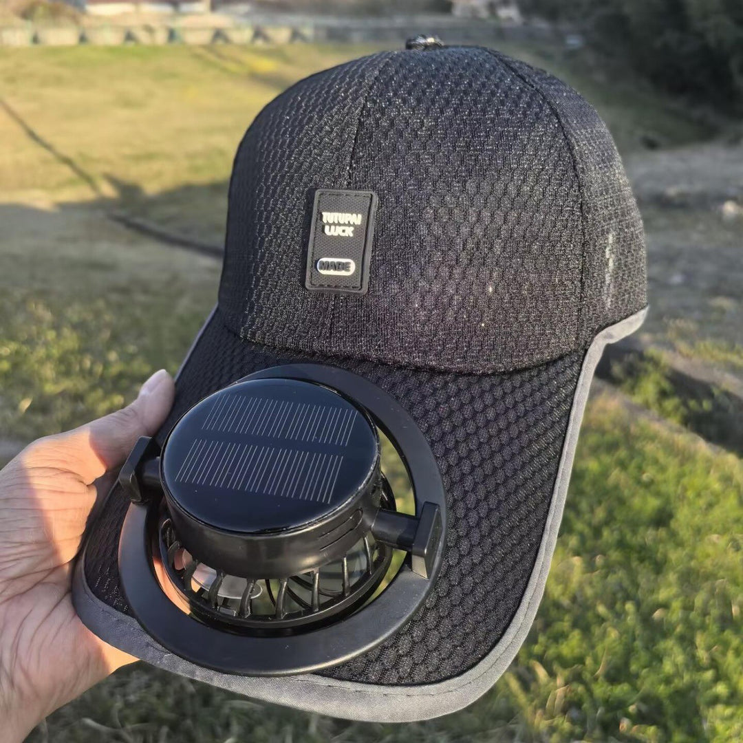 Solar-powered baseball cap with detachable solar fan and breathable honeycomb fabric Bowlift