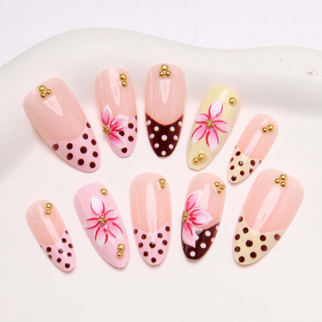 Artistic Floral Press-On Nail Tips Bowlift