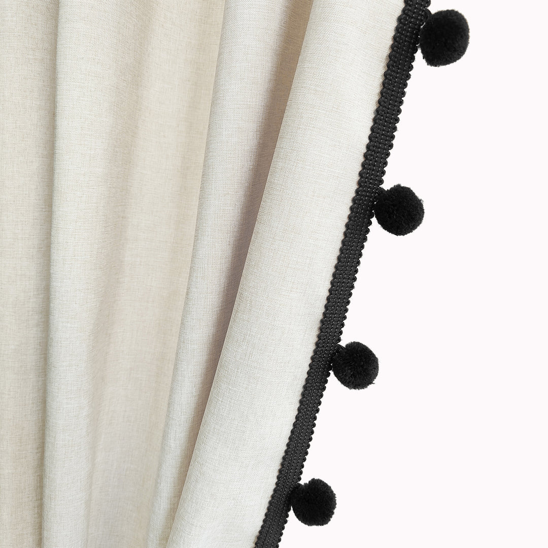 Textured Pom Pom Trim Shower Curtain Bowlift