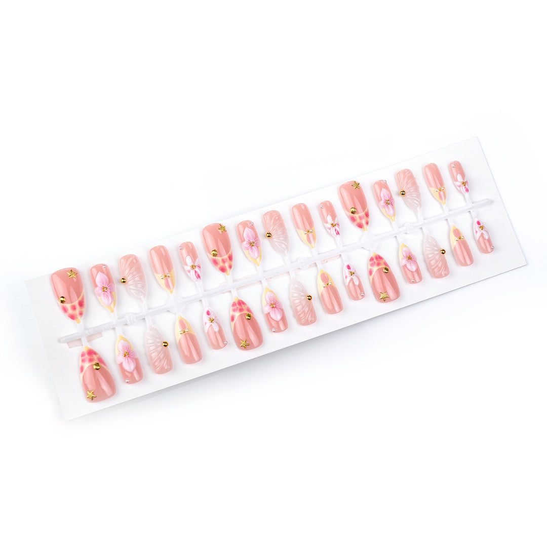 Decorative artificial nails with floral elements Bowlift