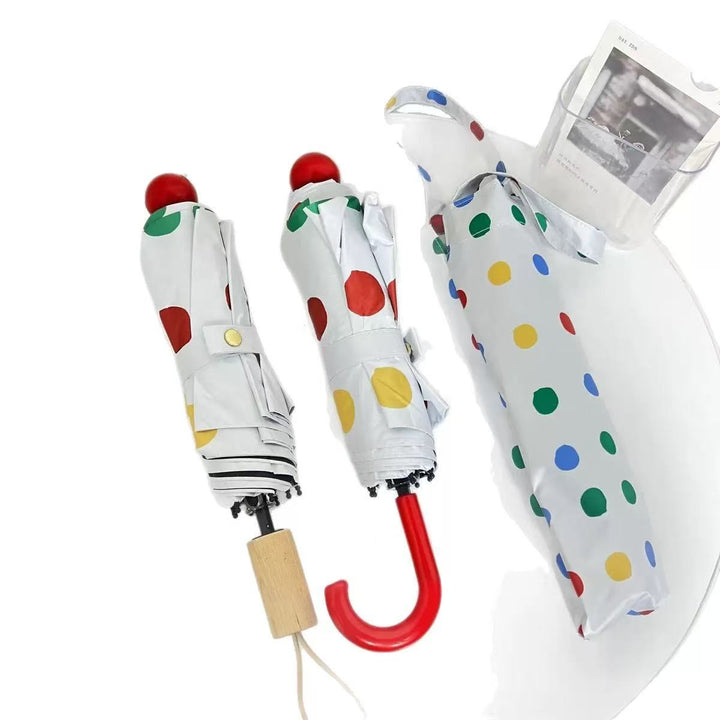 Ladies designer foldable umbrella with colorful polka dot pattern Bowlift