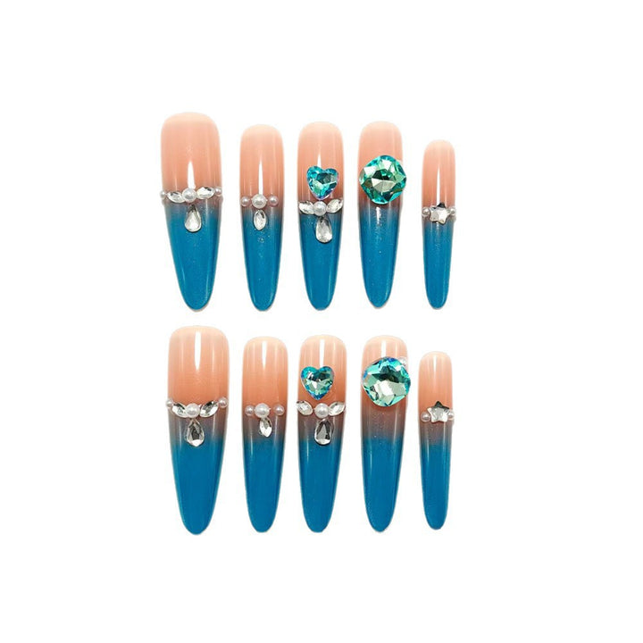 Glamorous artificial nails with rhinestone applications Bowlift