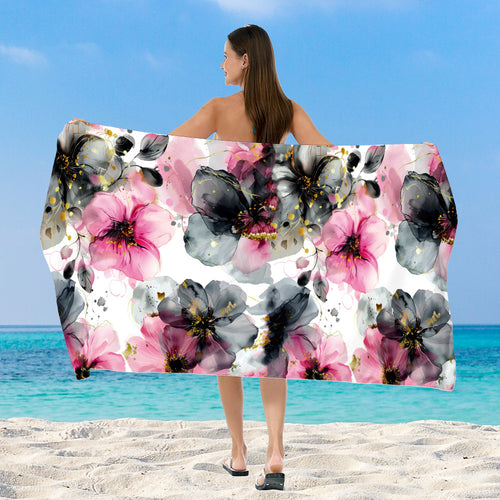Beach towel with elegant floral watercolor design Bowlift