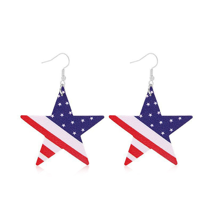 Women heart-shaped drop earrings with patriotic flag print and nickel-free hooks Bowlift