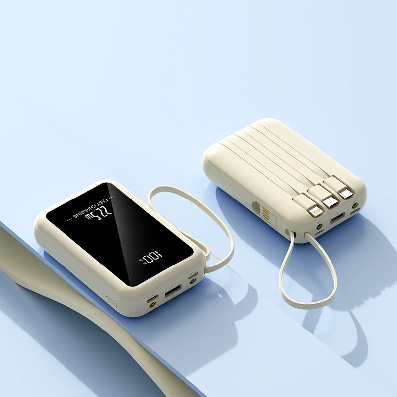 Portable power bank with integrated digital display and versatile cable system Bowlift