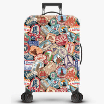 Unisex nan robust Hartschalen Trolley with nostalgic railway collage print, fully rotating smooth-running wheels and retractable telescopic handle Bowlift