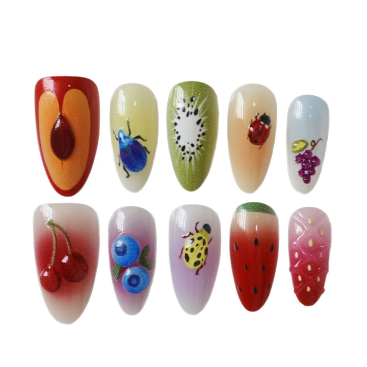 Creative Fruit and Insect-Themed Press-On Nail Art Bowlift