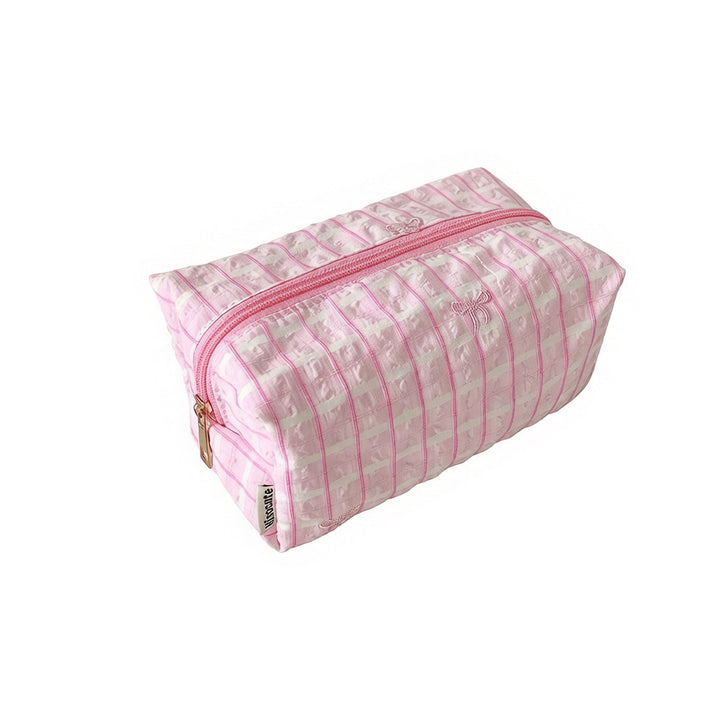 Quilted Rectangular Cosmetic Pouch with Top Zipper Bowlift