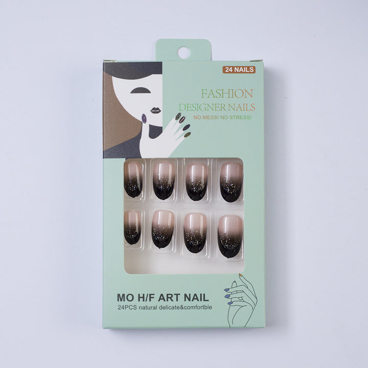 Elegant artificial nails in modern ombre style with glitter accents Bowlift