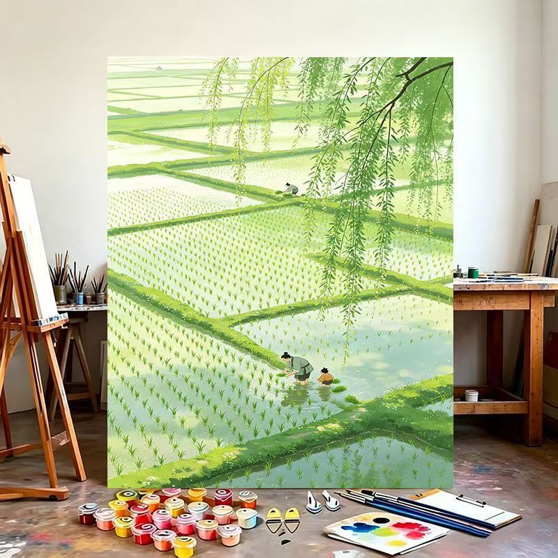Rice Field Landscape Canvas Art Bowlift