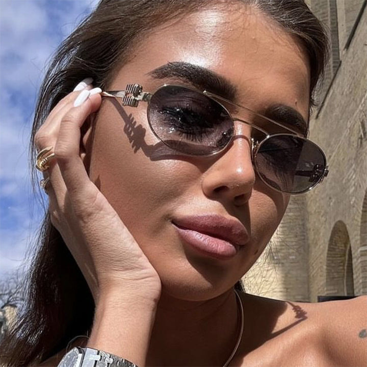 Women's elegant oval sunglasses with luxurious metal frame Bowlift