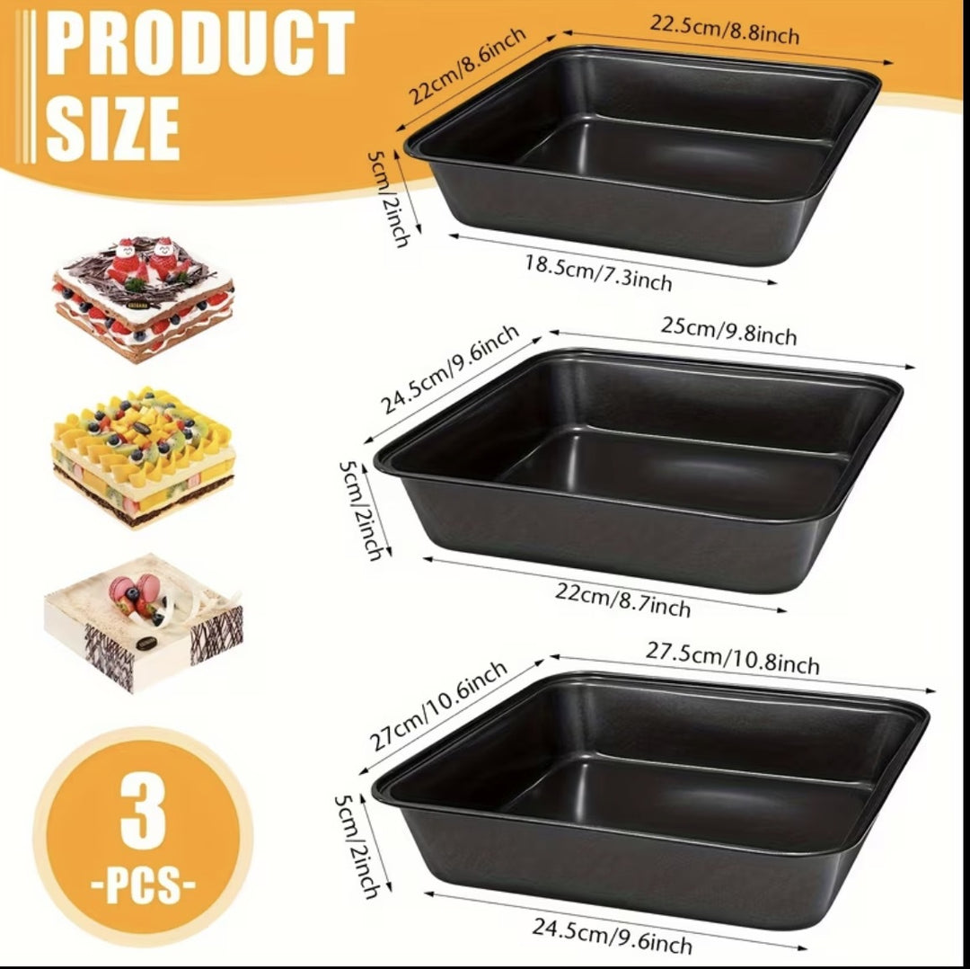 Three piece square cake pan set nonstick carbon steel bakeware Bowlift