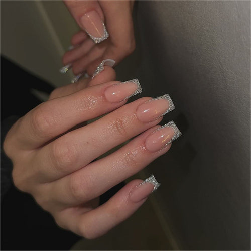 Premium Decorative Acrylic Press-On Nail Set with Rhinestone Tips Bowlift