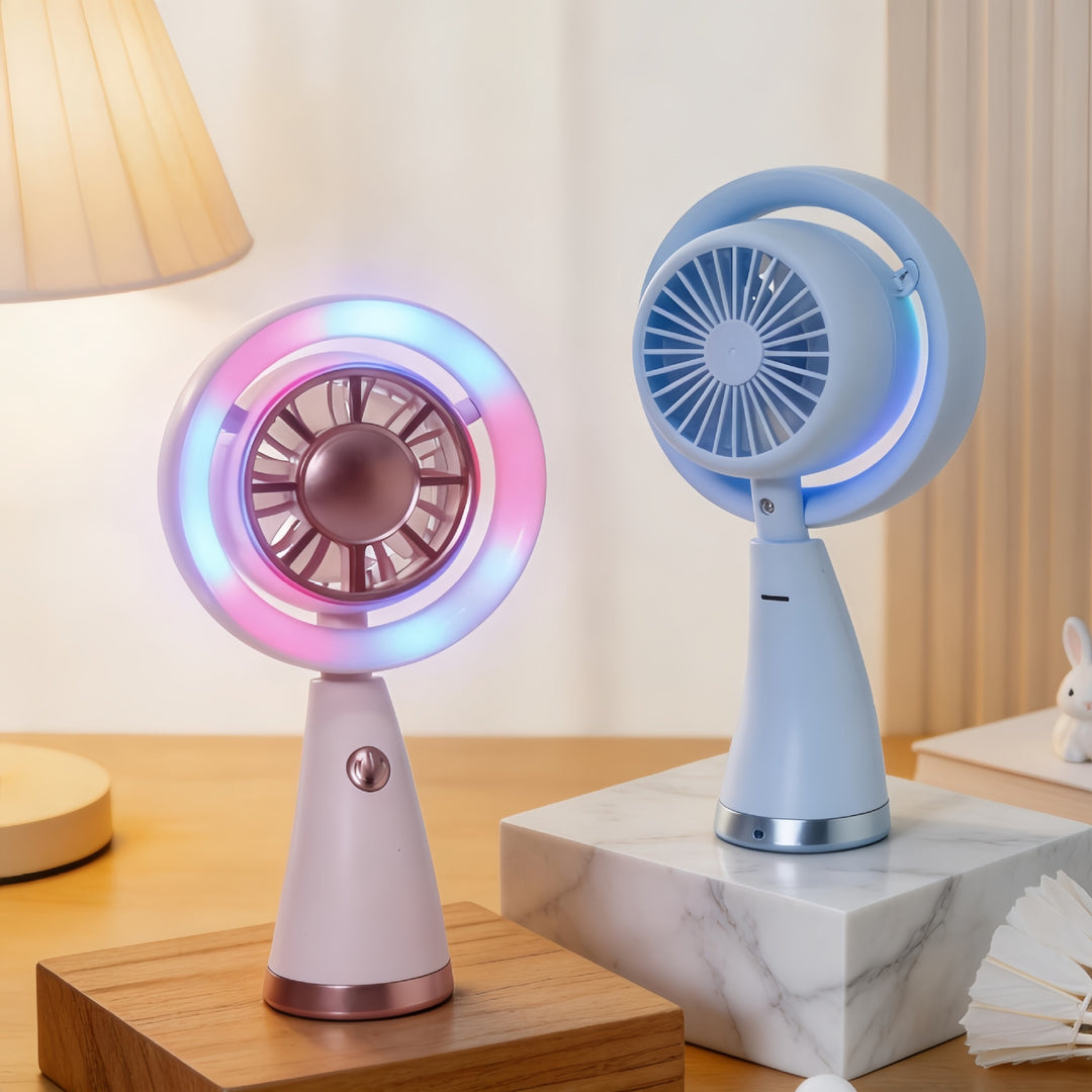 Women's Portable Mini Fan with Colorful LED Light Bowlift