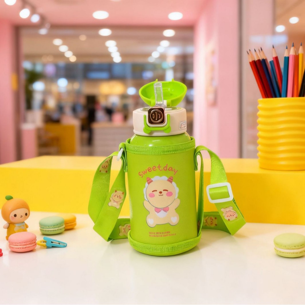 Women's insulated drinking bottle with practical carrying strap and cute animal design Bowlift