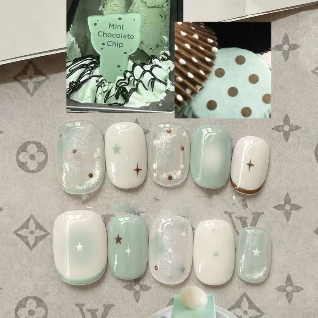 Elegant Press-On Nail Art Set with Bow and Dots Bowlift