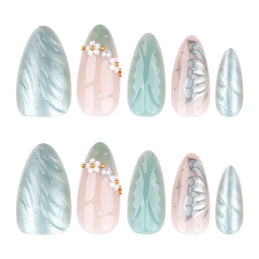 Artful stiletto nails with floral and decorative design Bowlift