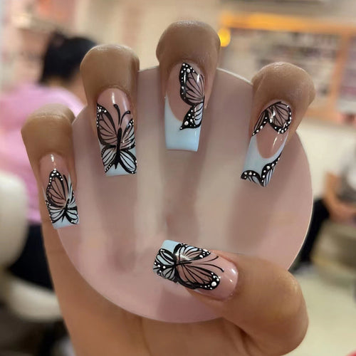 Artistic Butterfly Design Press-On Nail Tips Bowlift