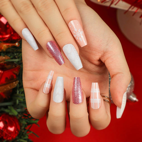 Artful Nail Extensions with Festive Glitter Design Bowlift