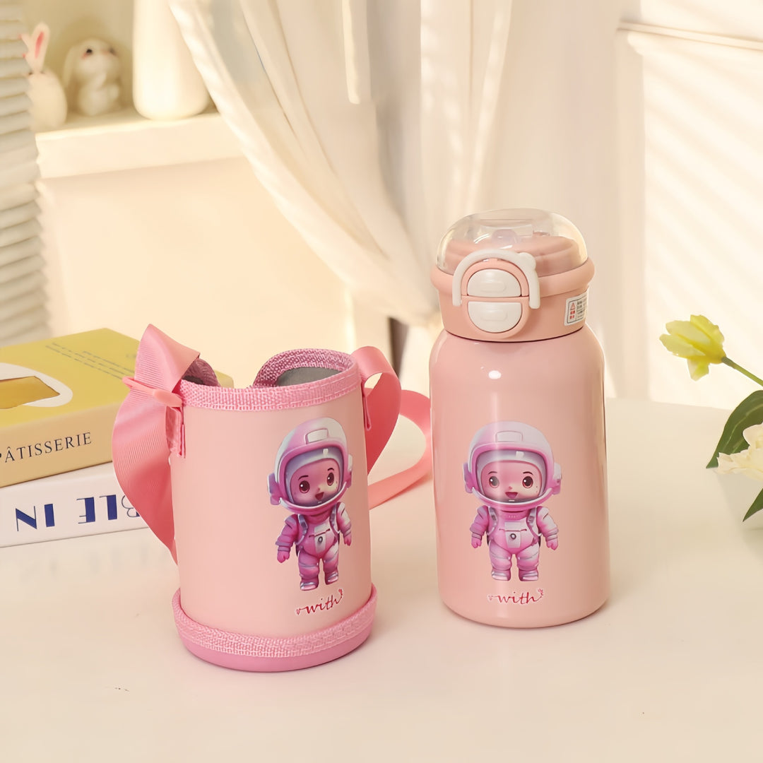 Women's insulated drinking bottle with cute animal design and practical carrying strap Bowlift
