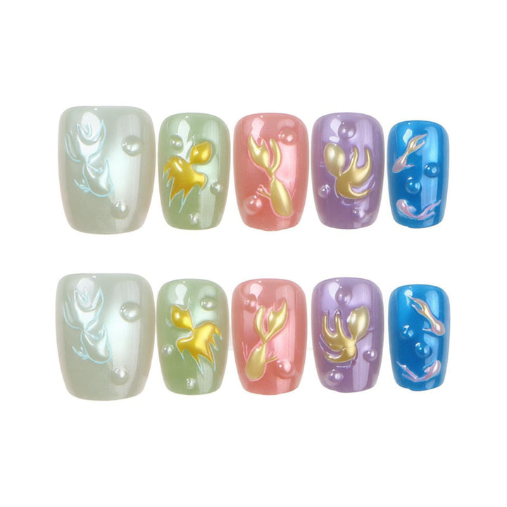 Artistic Press-On Nail Set with Floral Patterns Bowlift