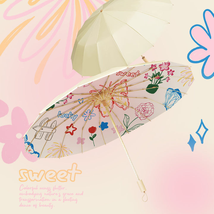 Ladies elegant and handy folding umbrella with floral design Bowlift