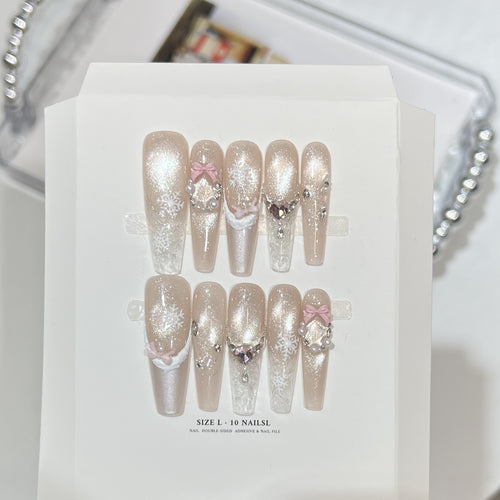 Decorative Stiletto Press-On Nail Set with Rhinestone and Glitter Accents Bowlift