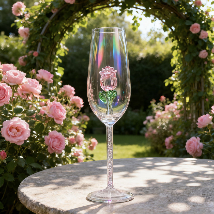 Hand-blown Rose Stem Wine Glass Bowlift