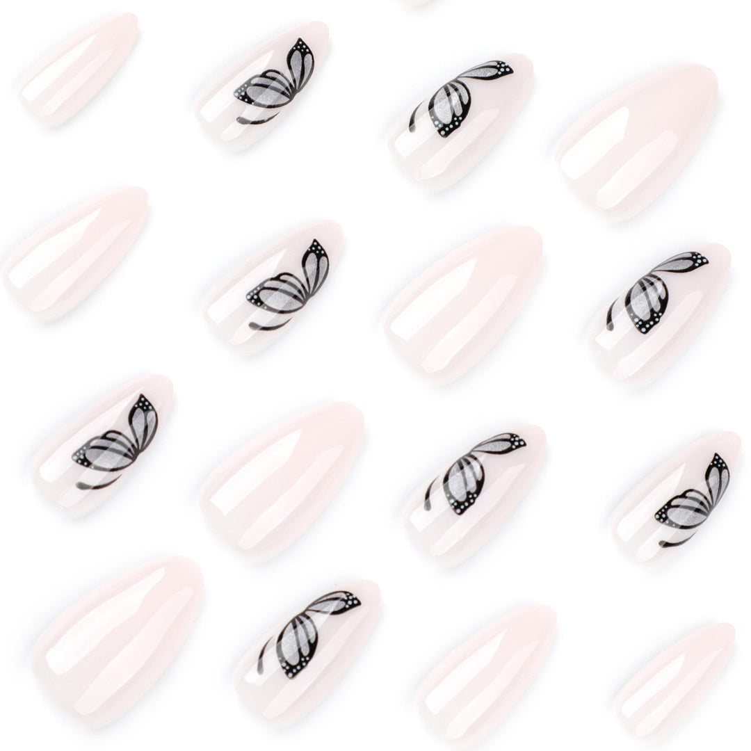 Artful nail extensions with delicate butterfly design Bowlift
