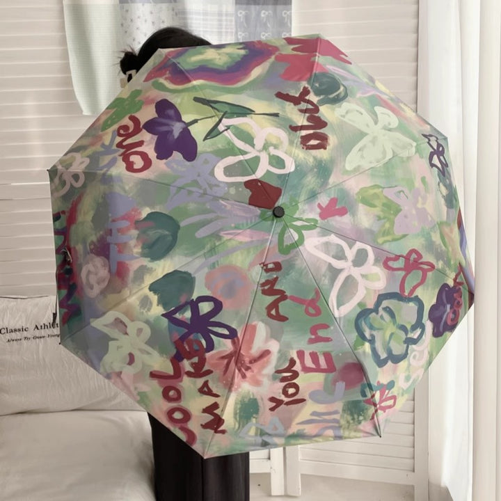 Ladies Foldable Rainbow Retouch Rain Umbrella Bowlift
