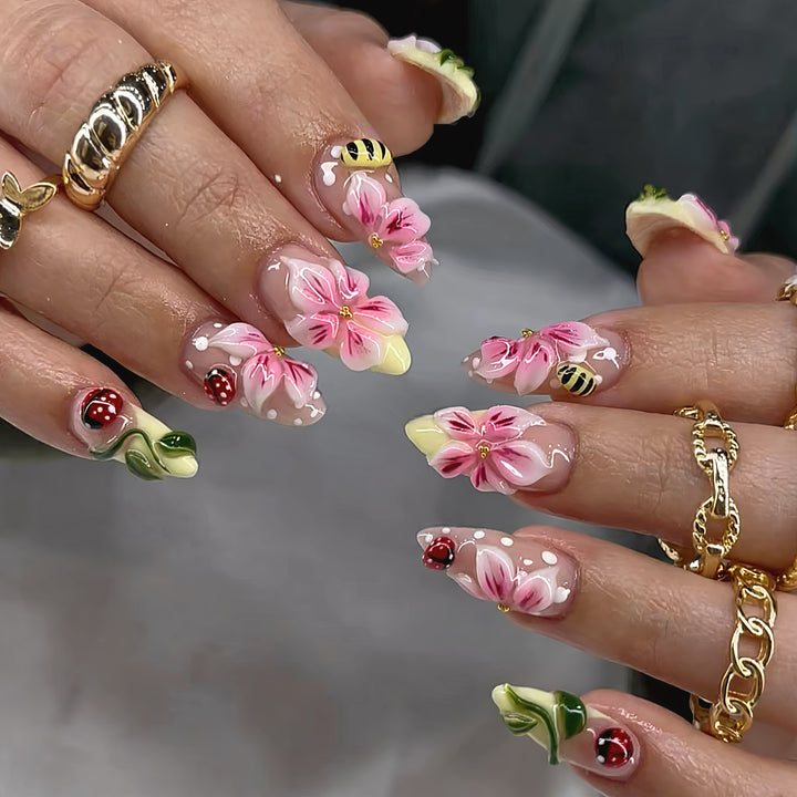Artful Nail Extensions with Floral Designs Bowlift