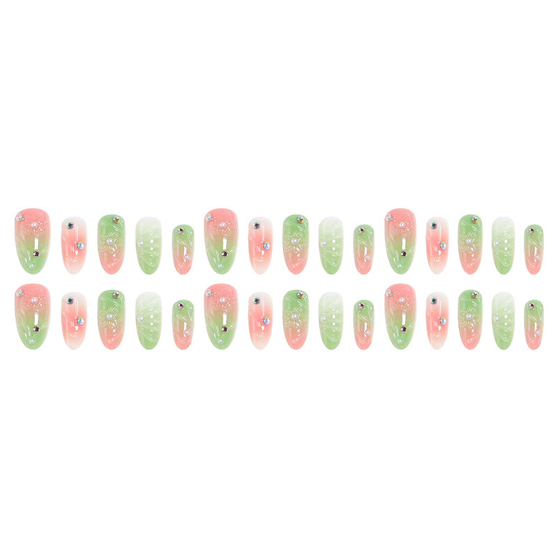 Acrylic Nail Set with Spring Design and Glitter Accents Bowlift