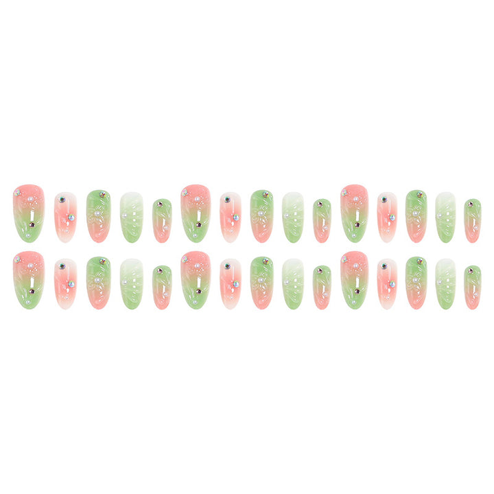Acrylic Nail Set with Spring Design and Glitter Accents Bowlift