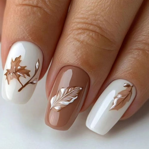 Artistic Leaf-Themed Press-On Nails Bowlift