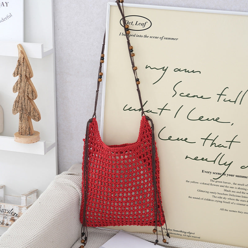 Handmade net tote bag with wooden accents Bowlift