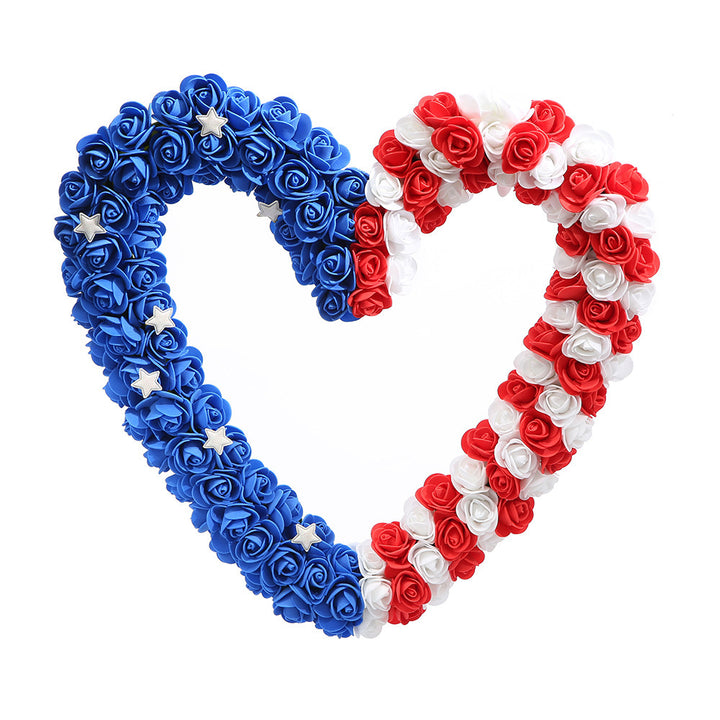 Unisex nan decorative foam rose door wreath with star appliqués and bow accent Bowlift