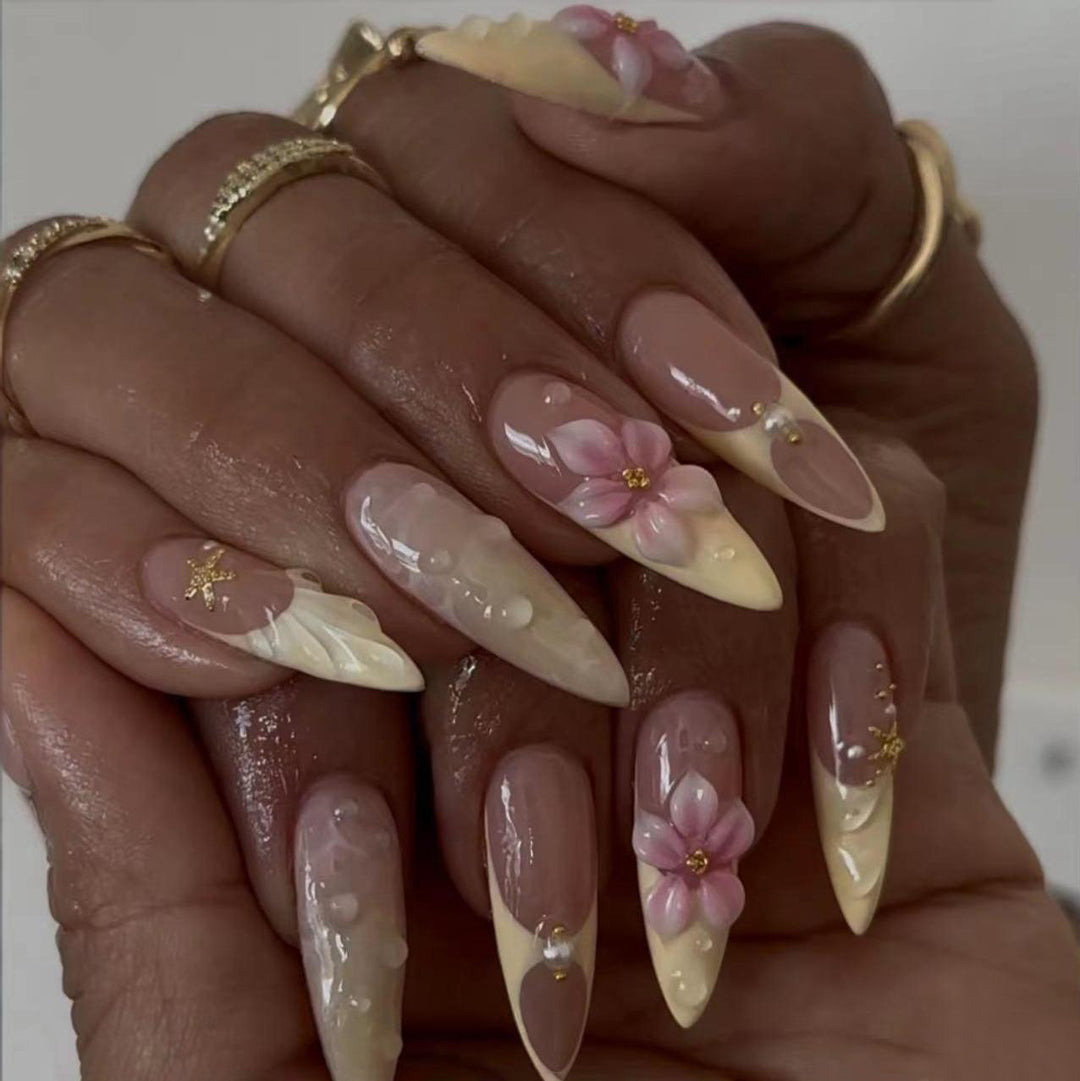 Artistic Floral Stiletto Nail Enhancements Bowlift