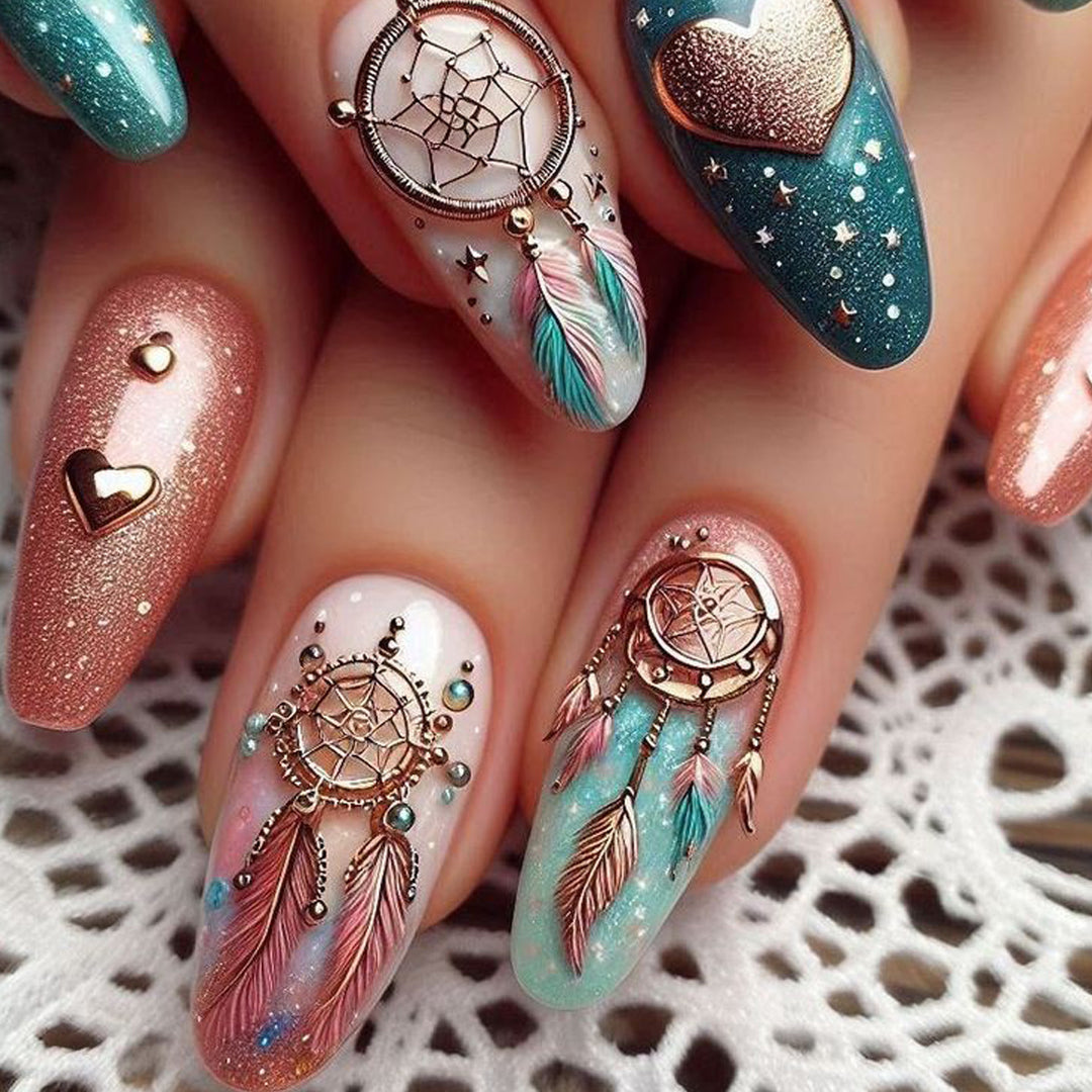 Artificial nails with intricate dreamcatcher design Bowlift