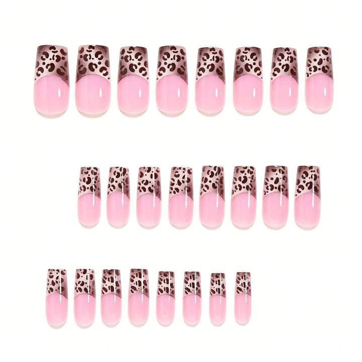 Elegant Leopard Print French Tip Press-On Nails Bowlift
