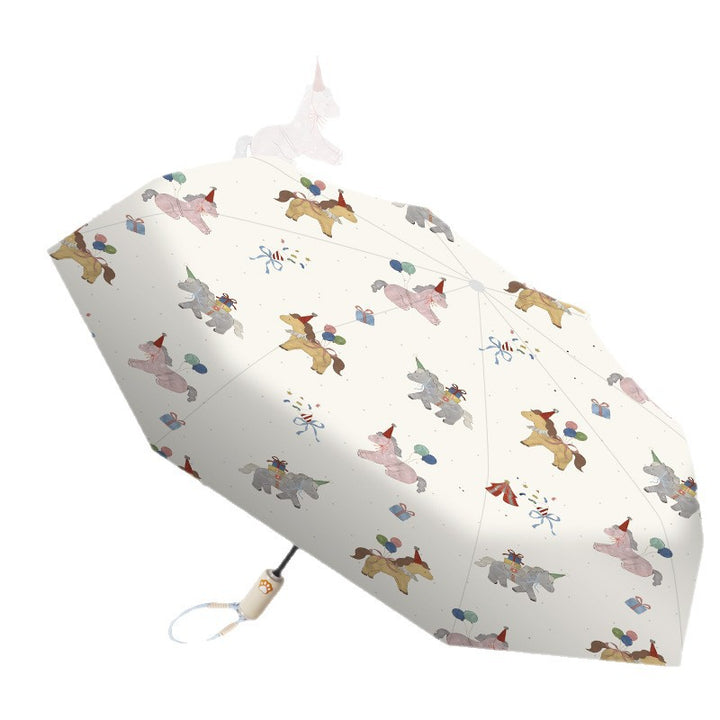 Women's Foldable Umbrella with Cute Unicorn Design Bowlift