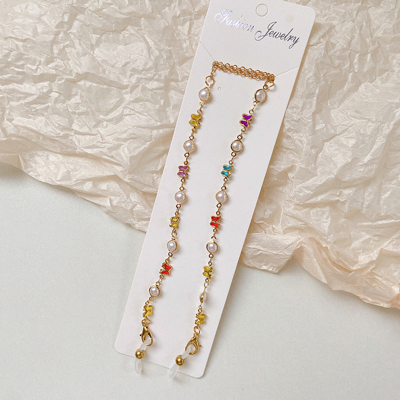Stylized glasses holder chain with colorful crystals Bowlift