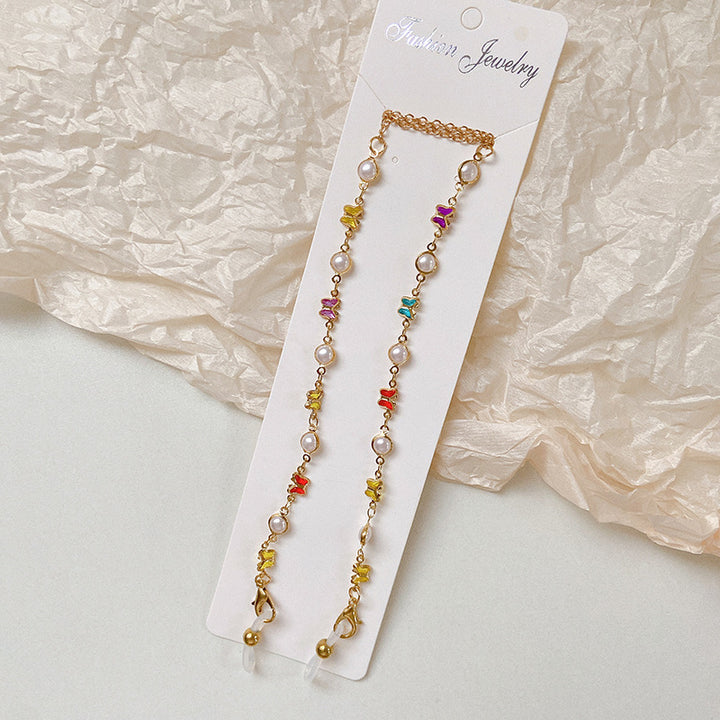 Stylized glasses holder chain with colorful crystals Bowlift