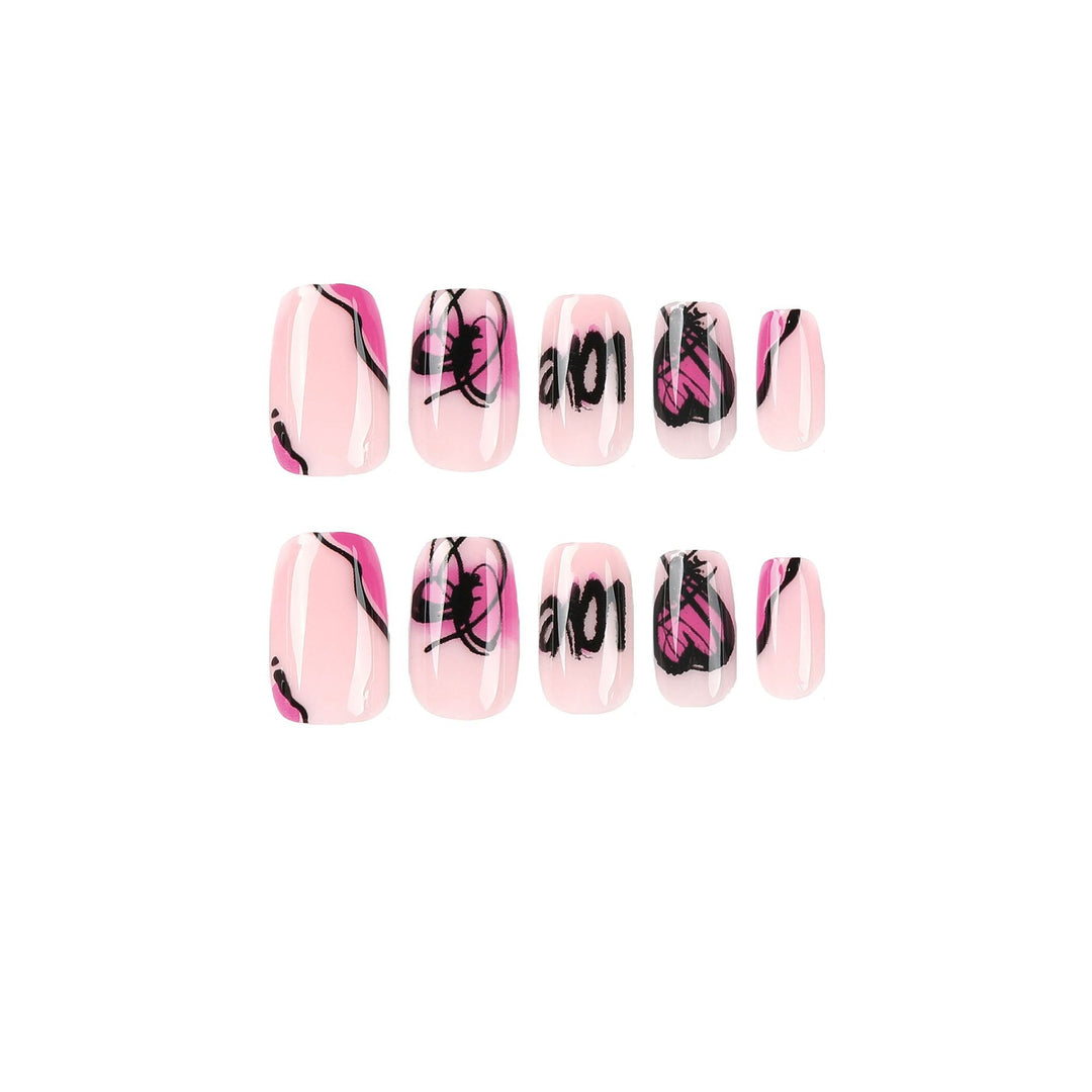 Creative Nail Art with Heart and Butterfly Design Bowlift