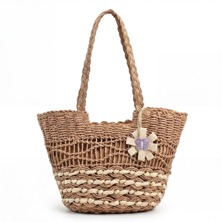 Handwoven straw bag with unique flower detail Bowlift