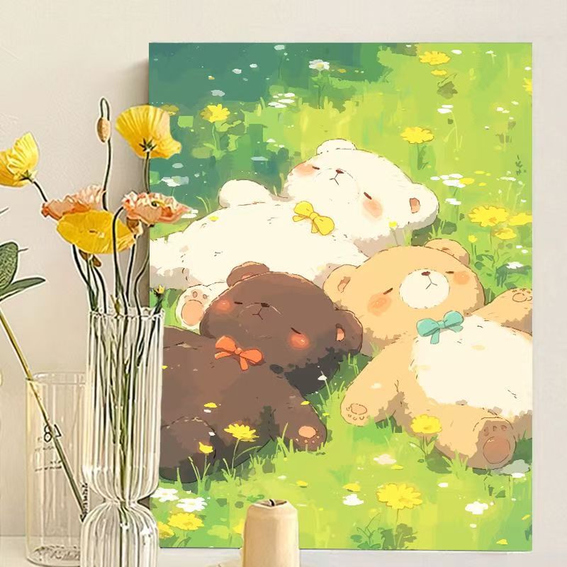 Cute Bear-Themed Art Canvas Print Bowlift