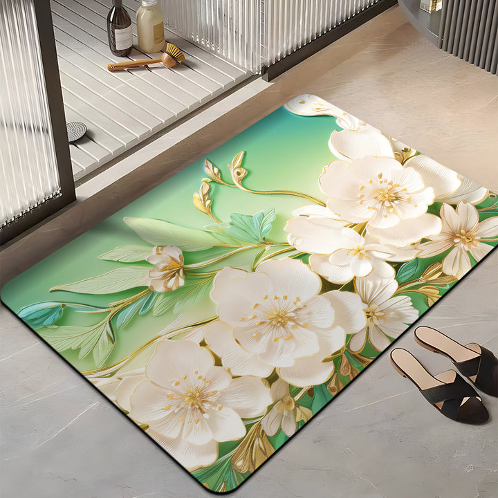 Floral-Themed Plush Bath Mat Bowlift